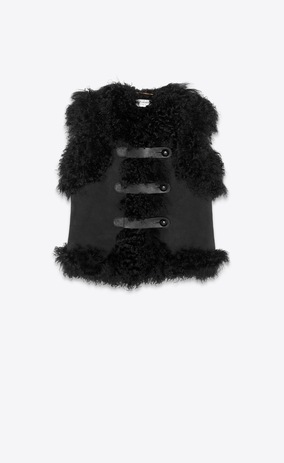 SAINT LAURENT Vestes Cuir Femme Gilet en shearling et croute de cuir noir a_V4